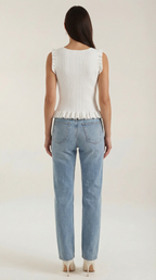 Carol Ribbed Knit Ruffle Top – Cute Stretch Everyday Feminine Knit Top