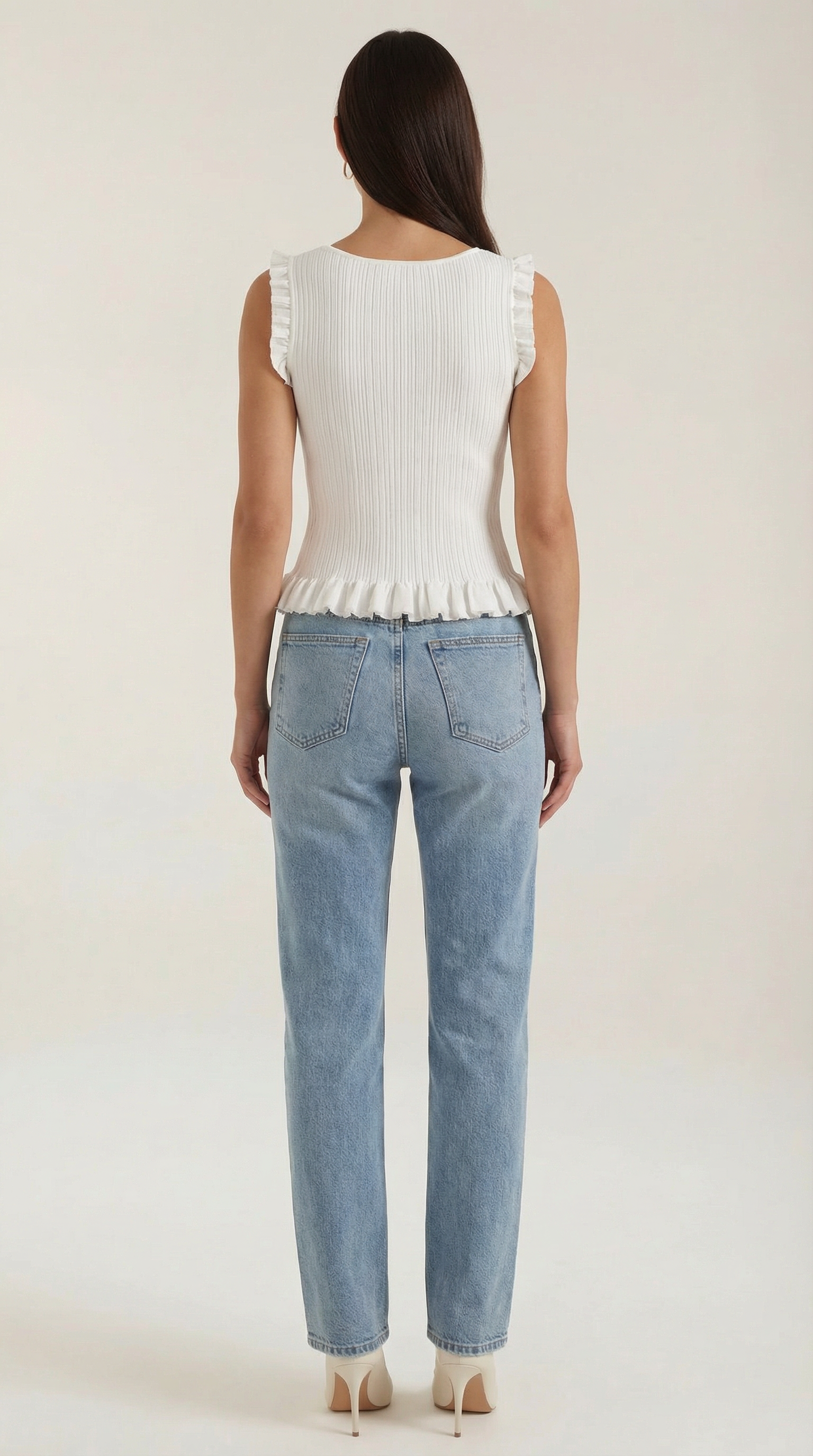 Carol Ribbed Knit Ruffle Top – Cute Stretch Everyday Feminine Knit Top
