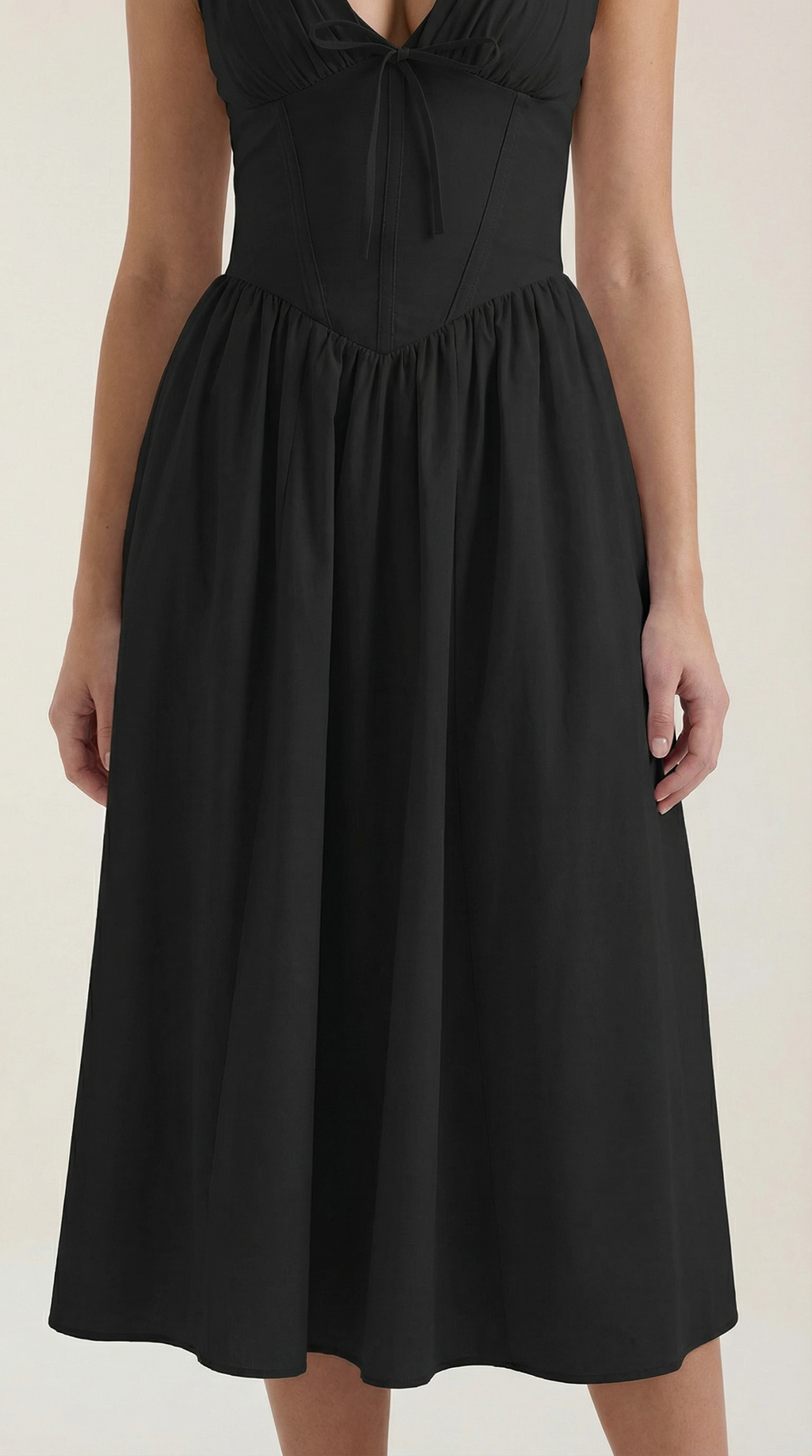 Daniela Midi Plunge Dress — Women’s Deep V Neck Twist Front Midi A-Line Elegant Wedding Guest Dress