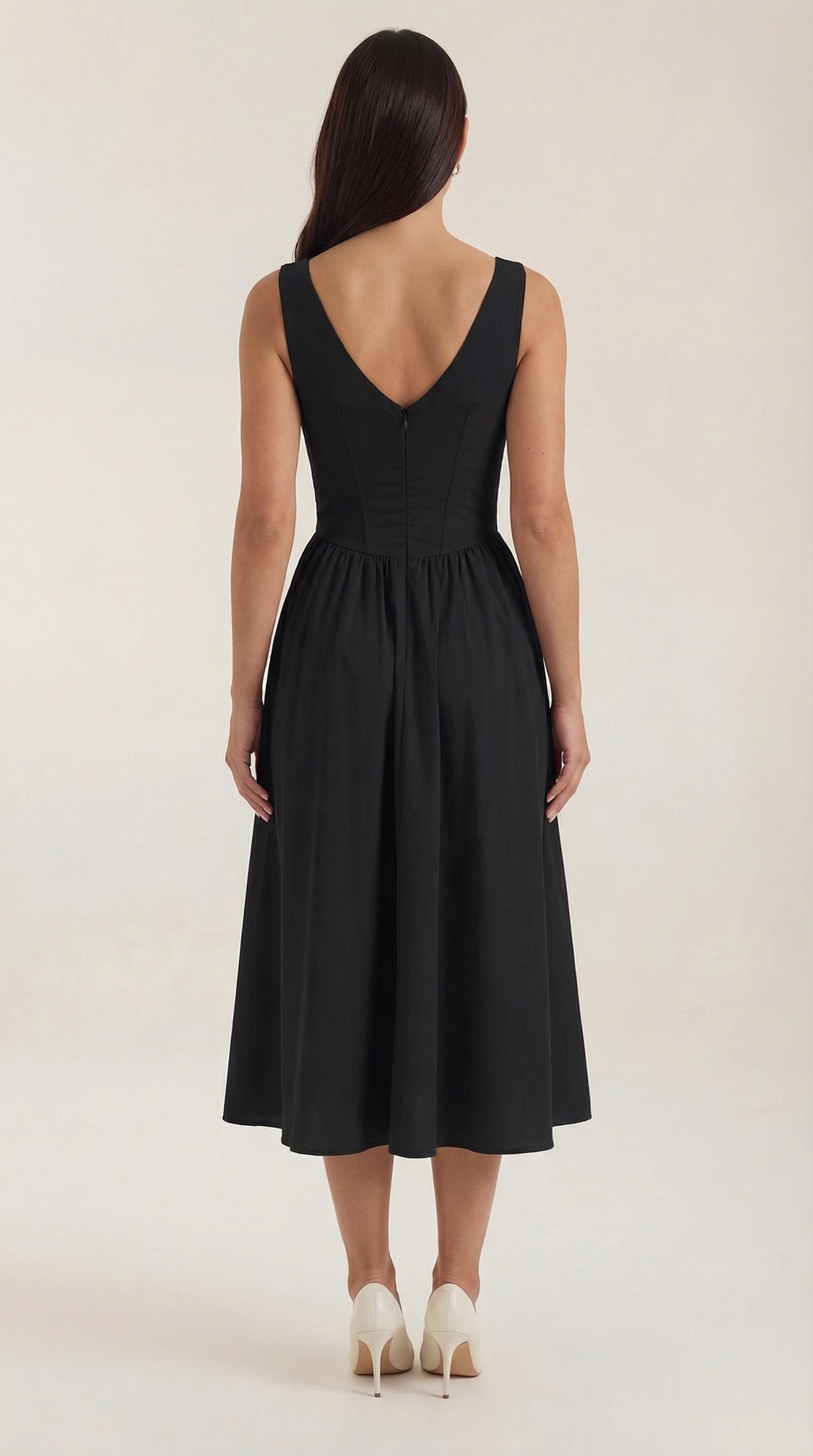 Daniela Midi Plunge Dress — Women’s Deep V Neck Twist Front Midi A-Line Elegant Wedding Guest Dress
