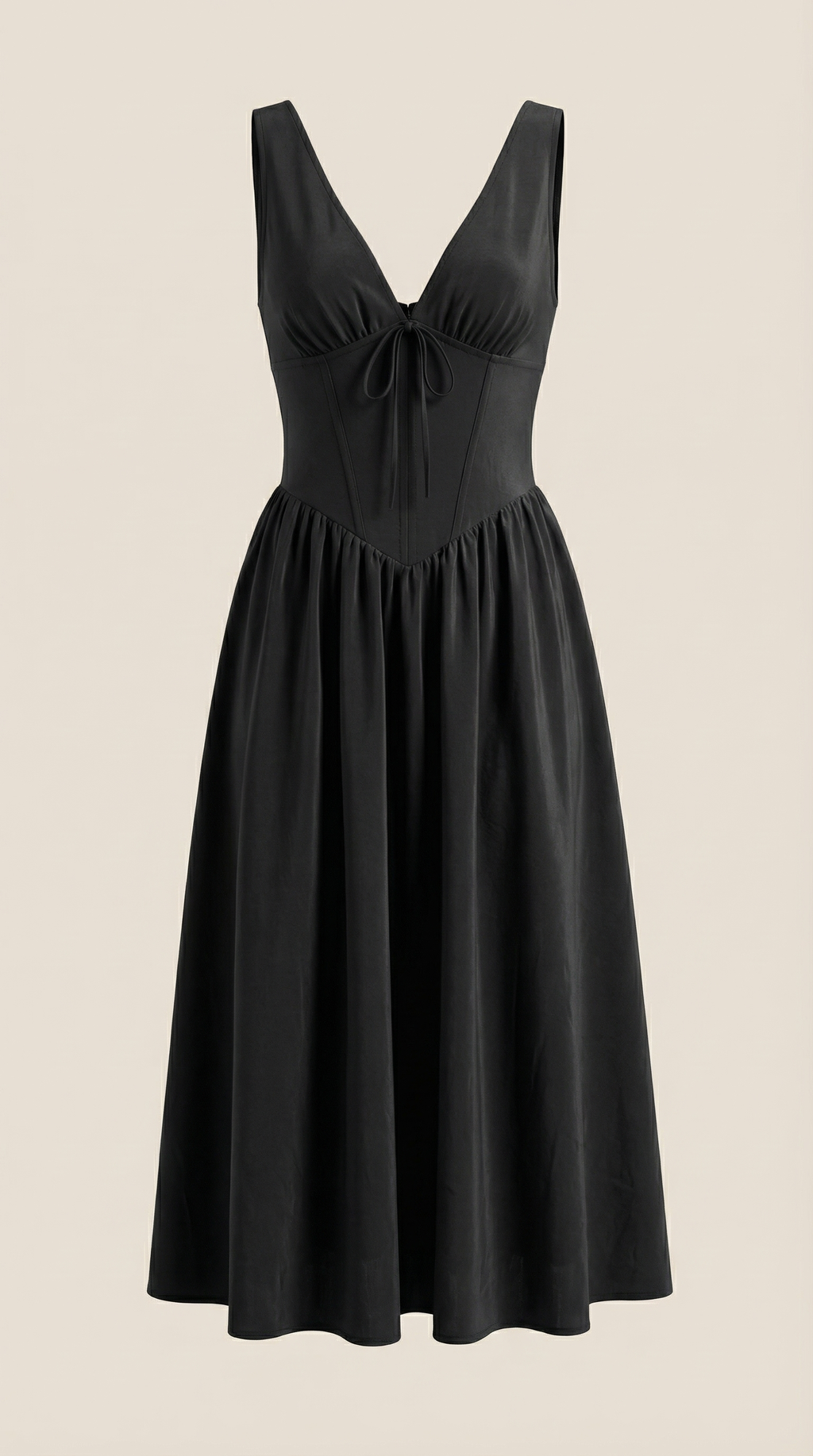 Daniela Midi Plunge Dress — Women’s Deep V Neck Twist Front Midi A-Line Elegant Wedding Guest Dress