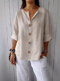 Women’s Buttoned Short Sleeve Top – Polyester Spandex Casual Everyday Blouse