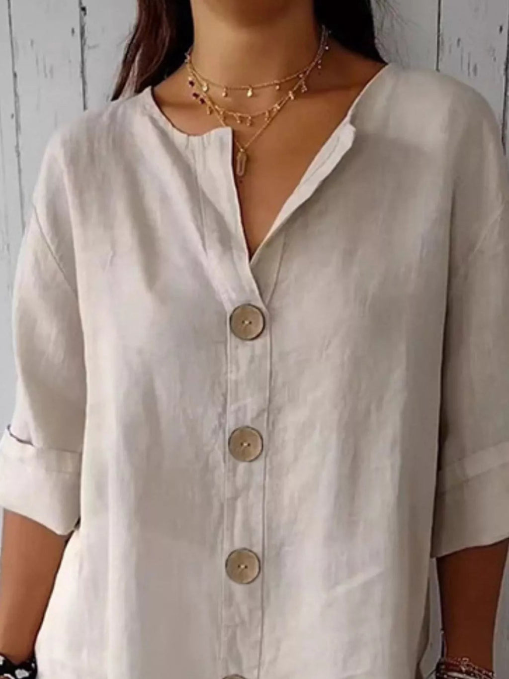 Women’s Buttoned Short Sleeve Top – Polyester Spandex Casual Everyday Blouse
