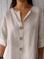Women’s Buttoned Short Sleeve Top – Polyester Spandex Casual Everyday Blouse
