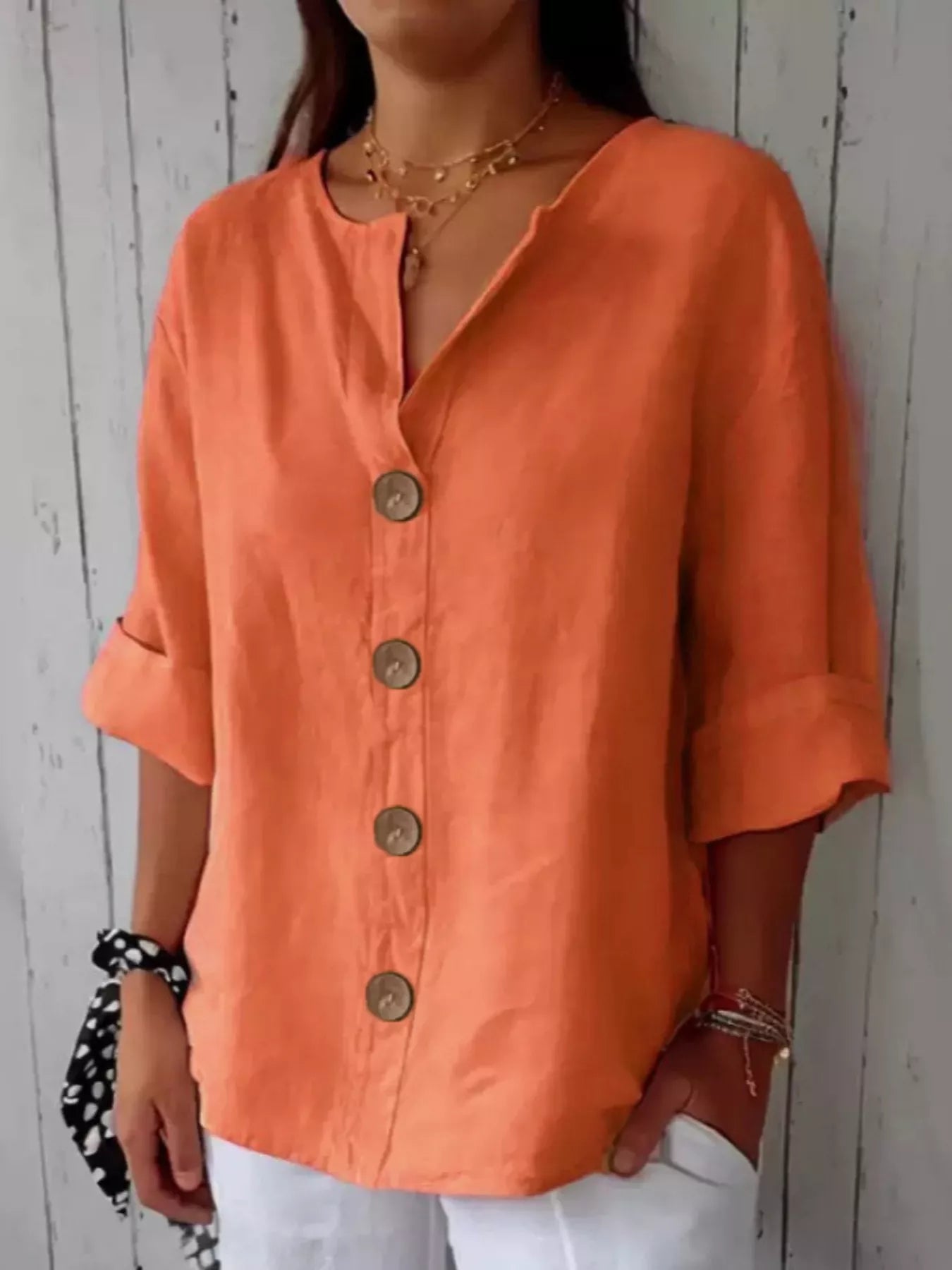 Women’s Buttoned Short Sleeve Top – Polyester Spandex Casual Everyday Blouse
