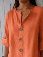 Women’s Buttoned Short Sleeve Top – Polyester Spandex Casual Everyday Blouse