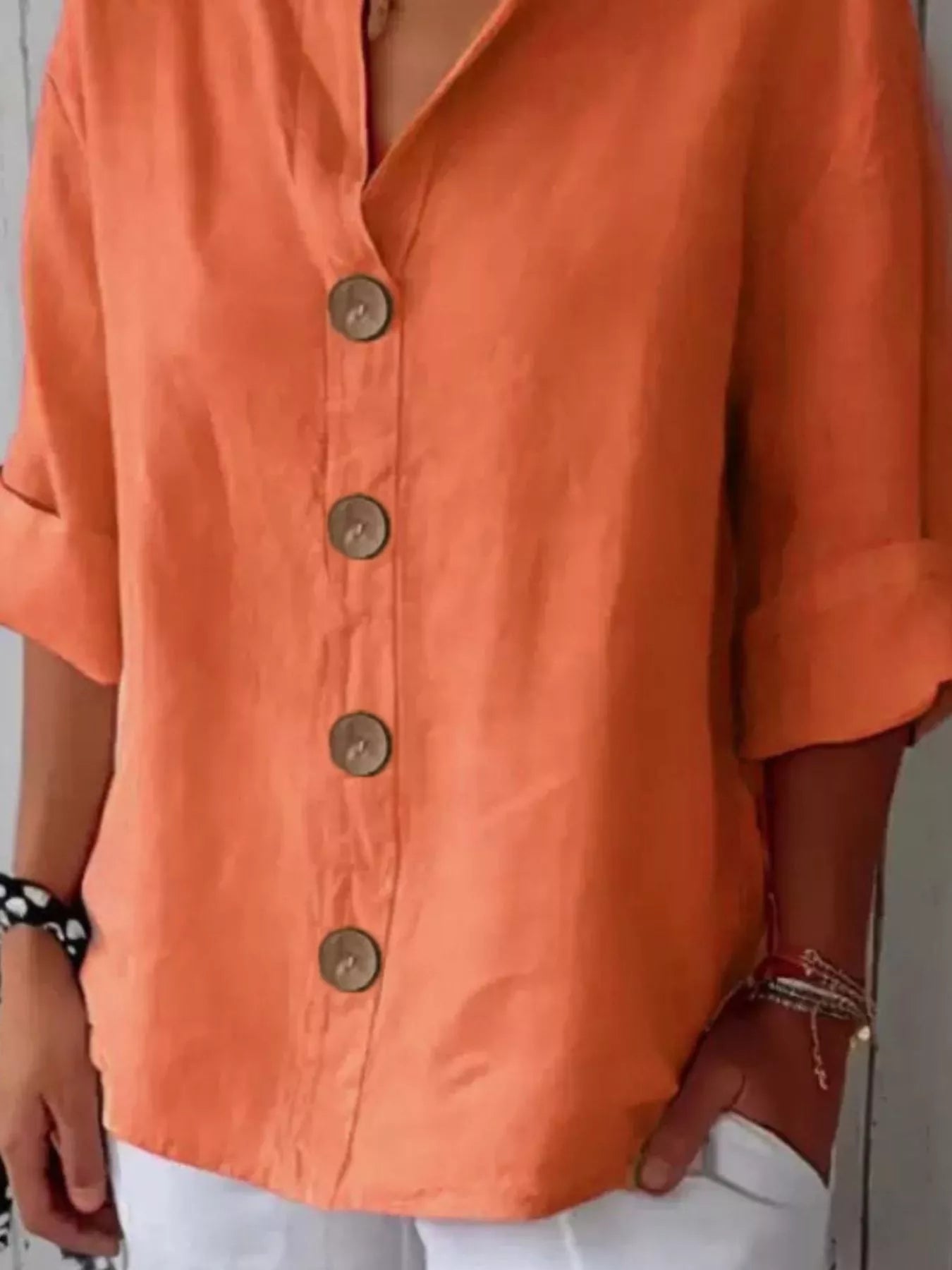 Women’s Buttoned Short Sleeve Top – Polyester Spandex Casual Everyday Blouse