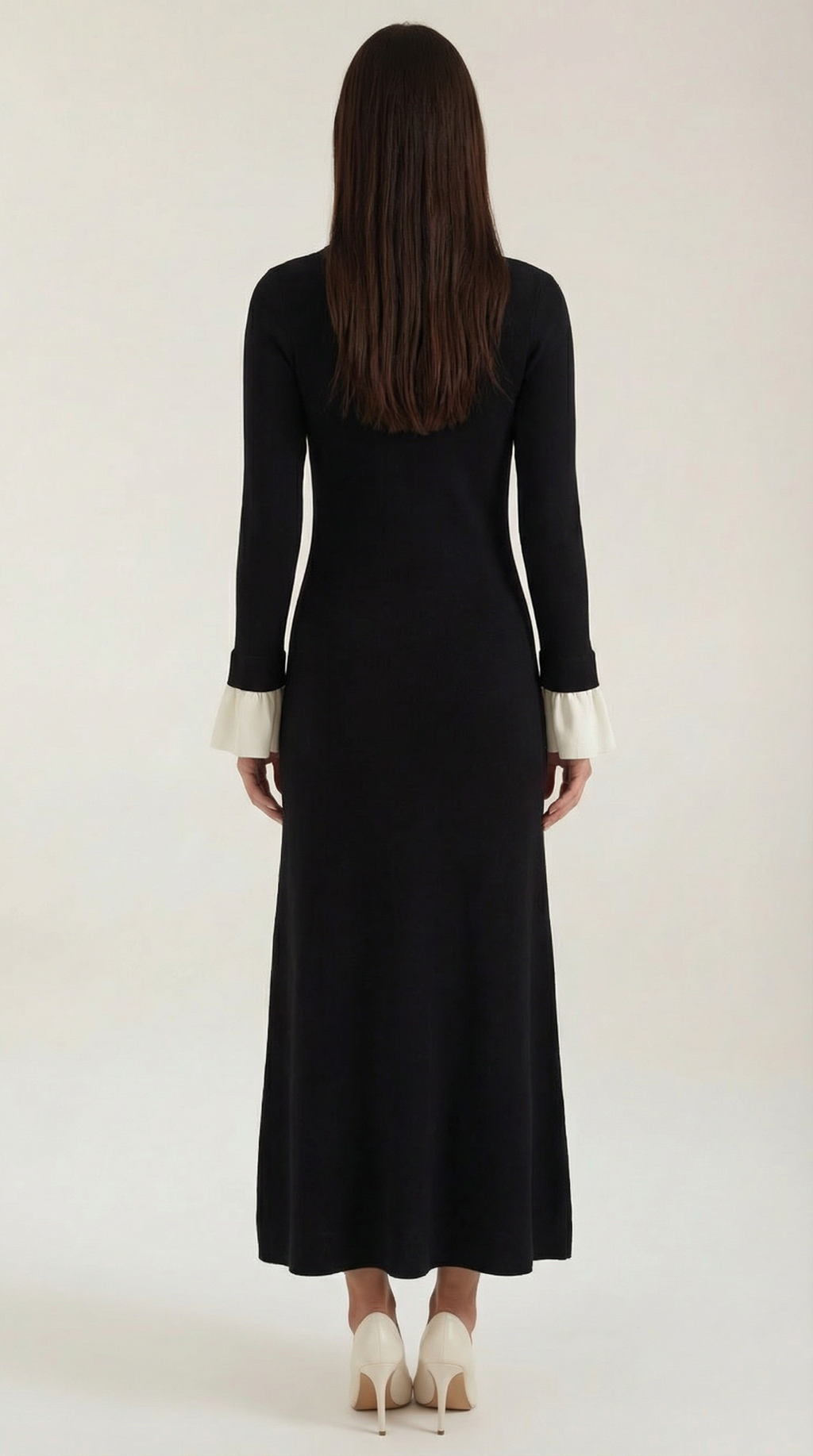 Charlotte Contrast Cuff Knit Maxi Dress – Polo Collar Elegant Statement Knit Dress