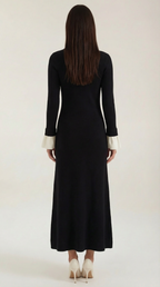 Charlotte Contrast Cuff Knit Maxi Dress – Polo Collar Elegant Statement Knit Dress