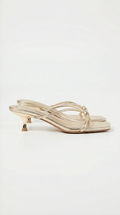 Gold Metallic Square Toe Knotted Strappy Kitten Heel Sandals  Women's Glamorous Multi-Strap Mule Heels