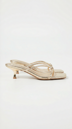 Gold Metallic Square Toe Knotted Strappy Kitten Heel Sandals  Women's Glamorous Multi-Strap Mule Heels