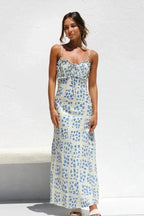 Clarabelle Floral Ruffle Midi Dress for Women – Elegant Square Neck Summer Dress