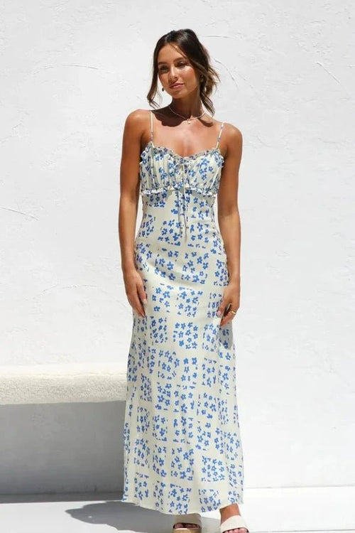 Clarabelle Floral Ruffle Midi Dress for Women – Elegant Square Neck Summer Dress