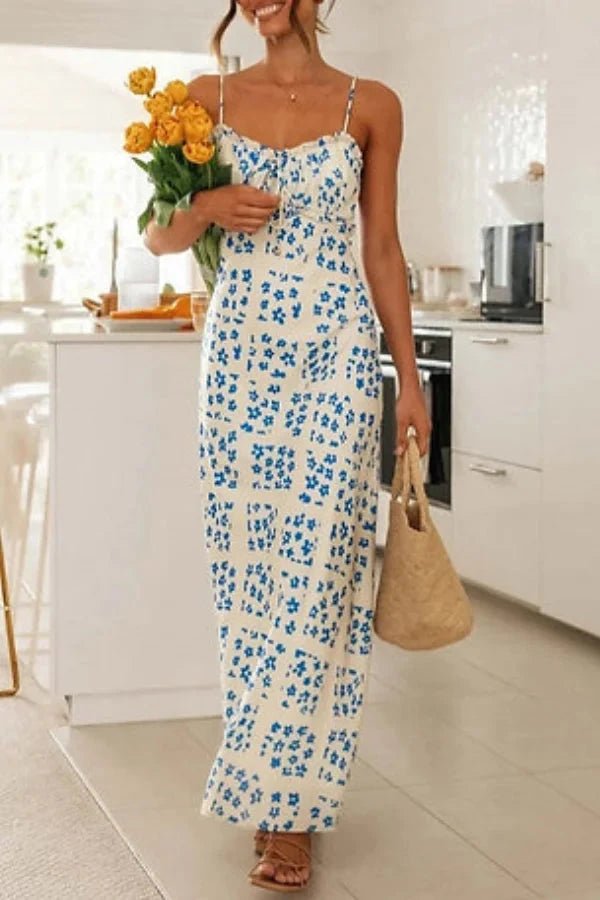 Clarabelle Floral Ruffle Midi Dress for Women – Elegant Square Neck Summer Dress