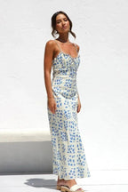 Clarabelle Floral Ruffle Midi Dress for Women – Elegant Square Neck Summer Dress