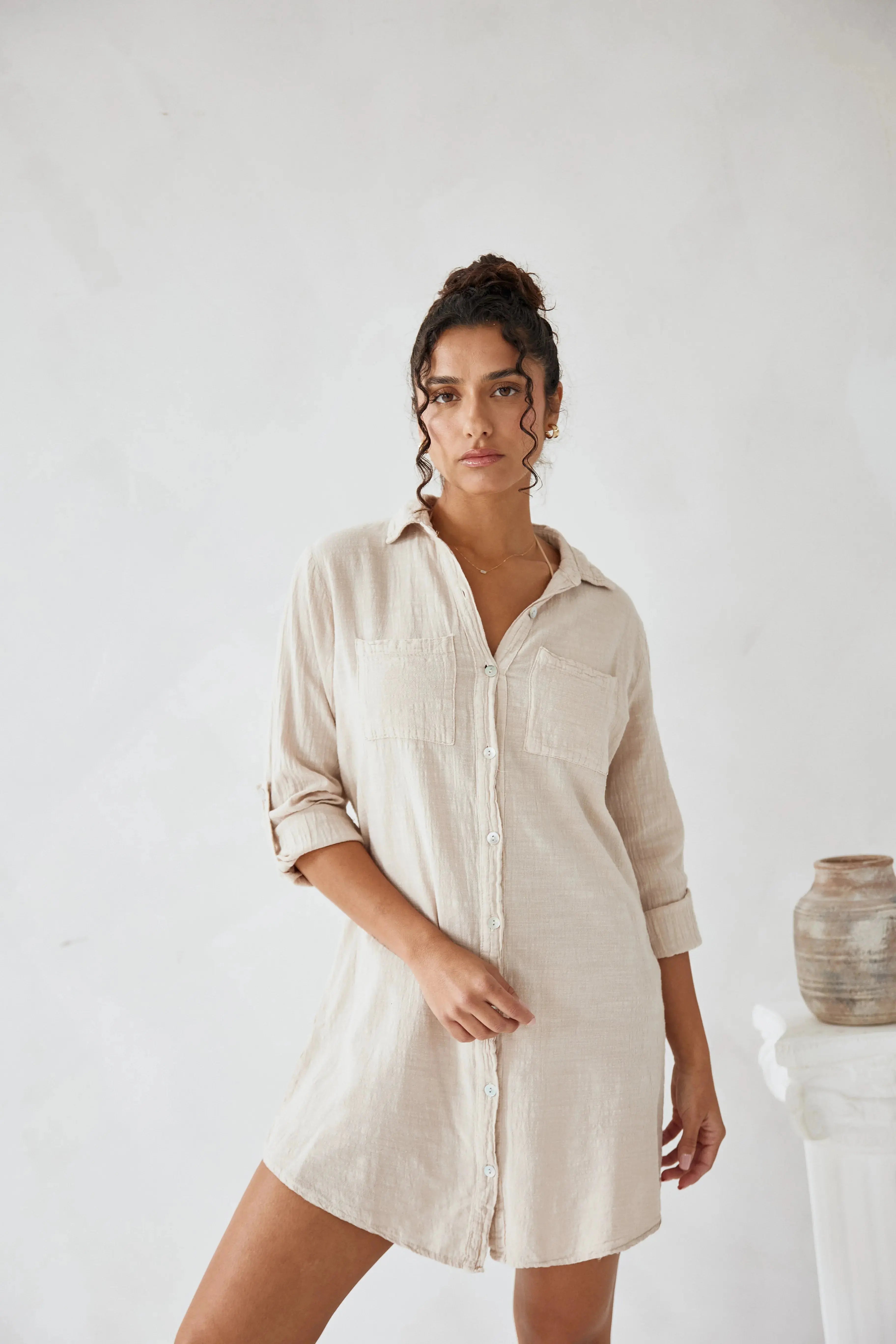 Women's Oversized Linen Shirt Dress Long Button Down Maxi Dress Summer Beach Cover Up