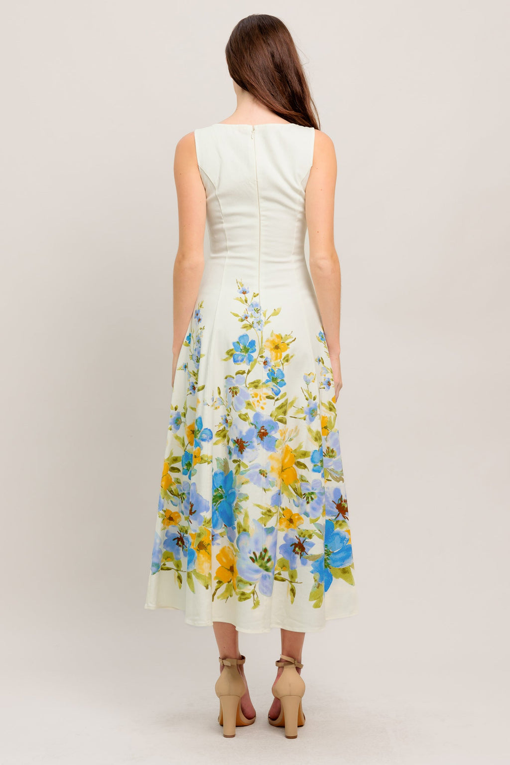 Women's White Midi Dress with Square Neckline