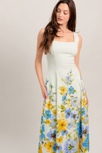 Women's White Midi Dress with Square Neckline