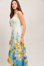 Women's White Midi Dress with Square Neckline