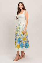 Women's White Midi Dress with Square Neckline