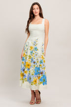 Women's White Midi Dress with Square Neckline