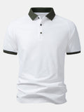 Men’s Contrast Collar Polo Shirt – White with Olive Ribbed Trim Breathable Textured Smart Casual Regular Fit