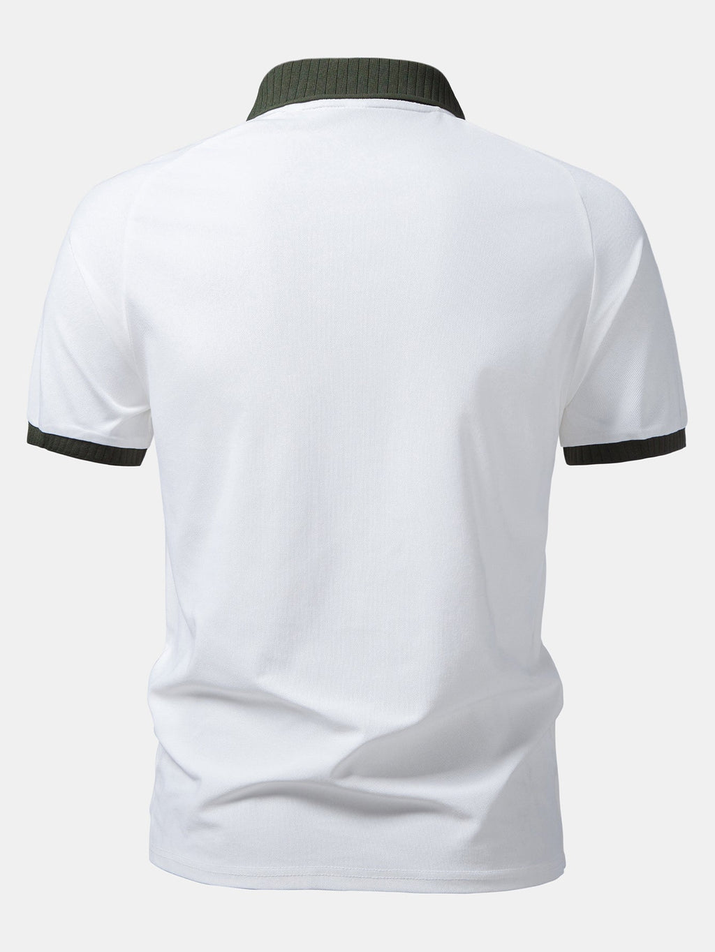Men’s Contrast Collar Polo Shirt – White with Olive Ribbed Trim Breathable Textured Smart Casual Regular Fit