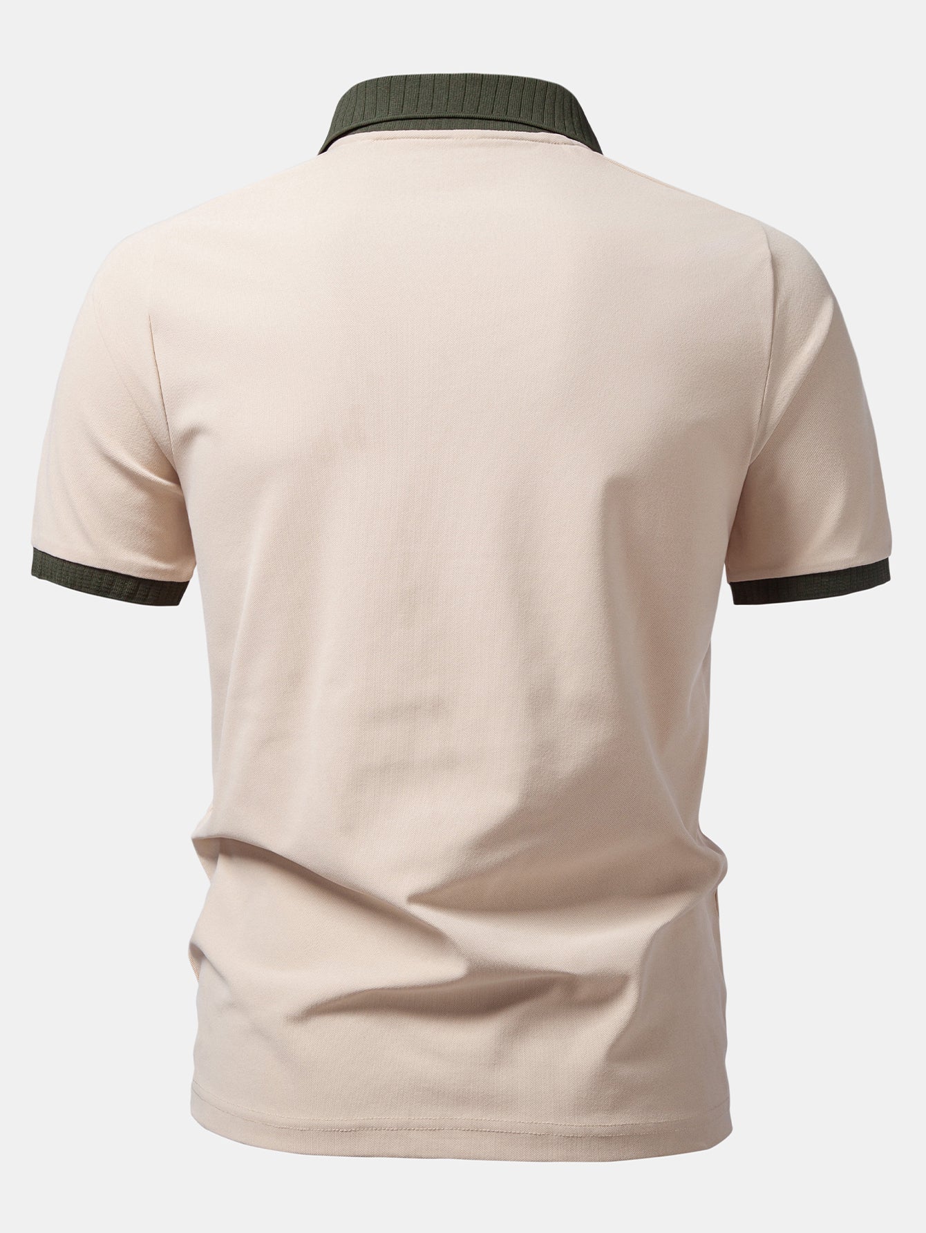 Men’s Contrast Collar Polo Shirt – White with Olive Ribbed Trim Breathable Textured Smart Casual Regular Fit