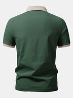 Men’s Contrast Collar Polo Shirt – White with Olive Ribbed Trim Breathable Textured Smart Casual Regular Fit