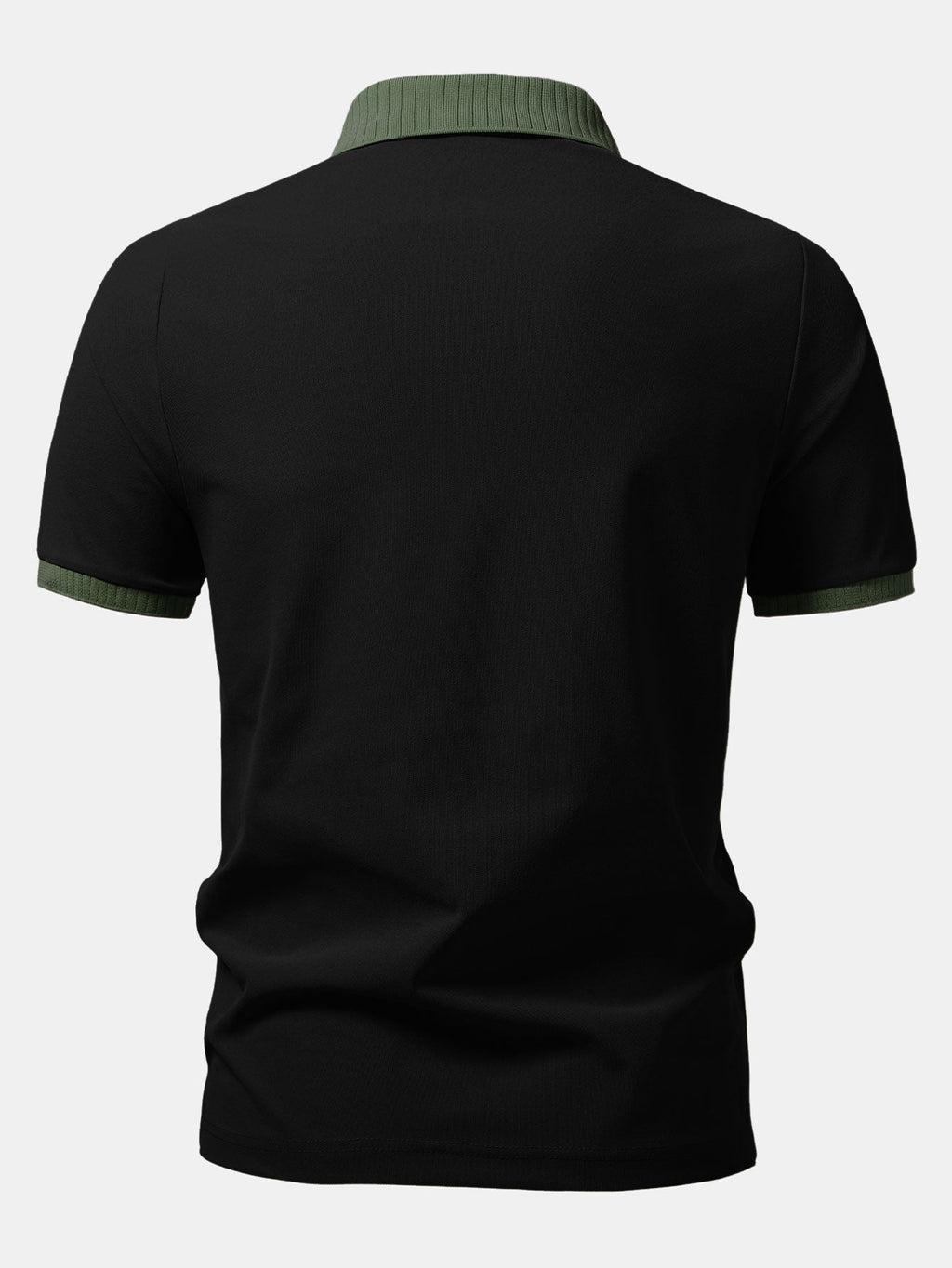 Men’s Contrast Collar Polo Shirt – White with Olive Ribbed Trim Breathable Textured Smart Casual Regular Fit