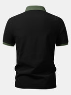 Men’s Contrast Collar Polo Shirt – White with Olive Ribbed Trim Breathable Textured Smart Casual Regular Fit