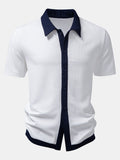 Men’s Contrast Stripe Button-Up Shirt – Modern Striped Casual Regular Fit Smart Casual Long Sleeve Shirt