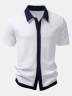 Men’s Contrast Stripe Button-Up Shirt – Modern Striped Casual Regular Fit Smart Casual Long Sleeve Shirt