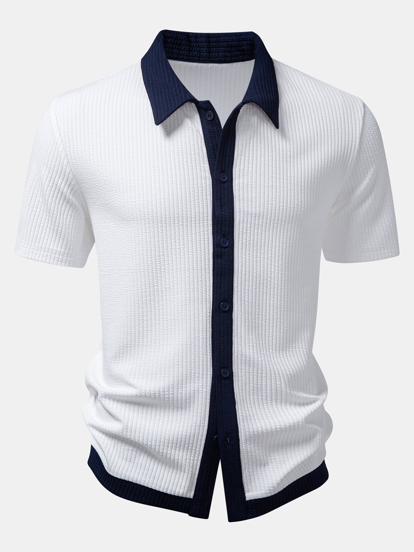Men’s Contrast Stripe Button-Up Shirt – Modern Striped Casual Regular Fit Smart Casual Long Sleeve Shirt