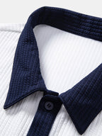 Men’s Contrast Stripe Button-Up Shirt – Modern Striped Casual Regular Fit Smart Casual Long Sleeve Shirt