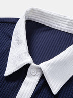 Men’s Contrast Stripe Button-Up Shirt – Modern Striped Casual Regular Fit Smart Casual Long Sleeve Shirt