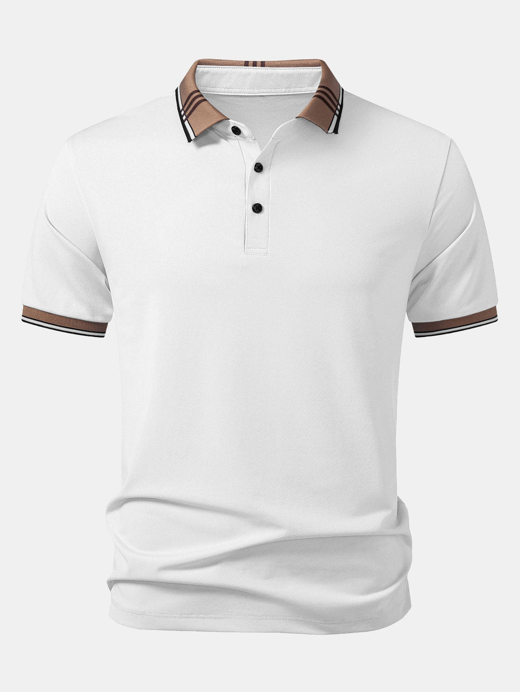 Men’s Contrast Collar Polo Shirt – Breathable Stretch Fabric Casual Smart Regular Fit Polo