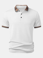 Men’s Contrast Collar Polo Shirt – Breathable Stretch Fabric Casual Smart Regular Fit Polo