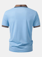 Men’s Contrast Collar Polo Shirt – Breathable Stretch Fabric Casual Smart Regular Fit Polo