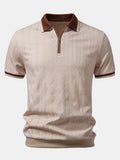 Men’s Twisted Jacquard Quarter-Zip Polo Shirt – Textured Breathable Smart Casual Regular Fit Top
