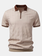 Men’s Twisted Jacquard Quarter-Zip Polo Shirt – Textured Breathable Smart Casual Regular Fit Top