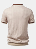 Men’s Twisted Jacquard Quarter-Zip Polo Shirt – Textured Breathable Smart Casual Regular Fit Top