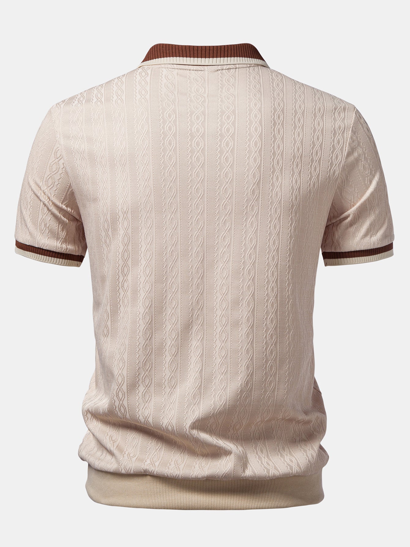 Men’s Twisted Jacquard Quarter-Zip Polo Shirt – Textured Breathable Smart Casual Regular Fit Top