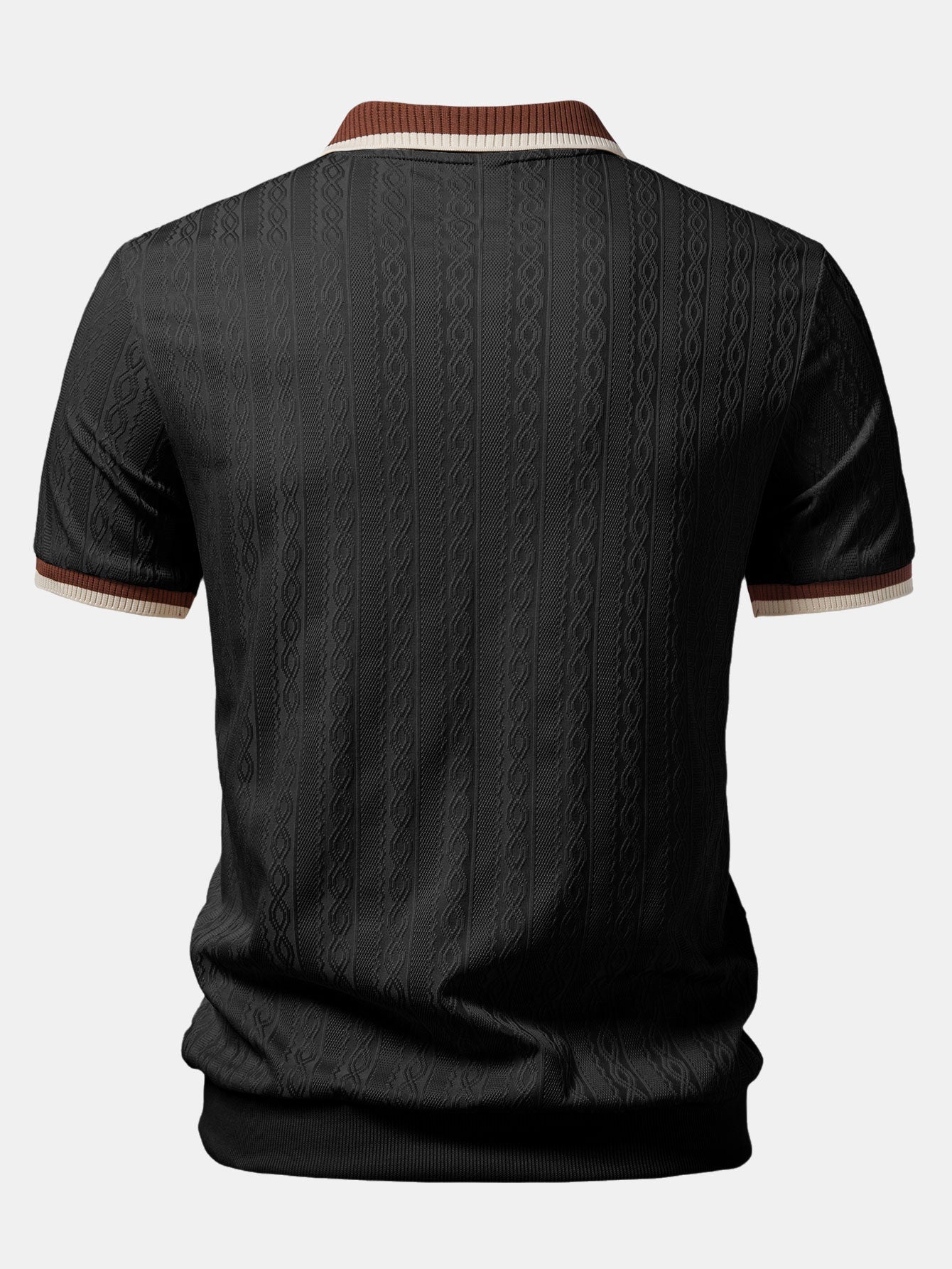 Men’s Twisted Jacquard Quarter-Zip Polo Shirt – Textured Breathable Smart Casual Regular Fit Top