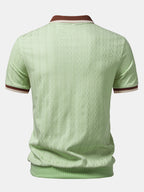 Men’s Twisted Jacquard Quarter-Zip Polo Shirt – Textured Breathable Smart Casual Regular Fit Top