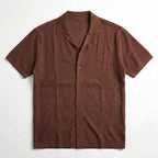 Men’s Short Sleeve Camp Collar Shirt – Ultrasoft Textured Knit Button-Up Casual Shirt