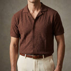 Men’s Short Sleeve Camp Collar Shirt – Ultrasoft Textured Knit Button-Up Casual Shirt