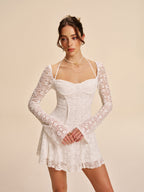 Women’s Lace Halter Tie-Neck Long Sleeve Mini Dress