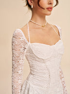 Women’s Lace Halter Tie-Neck Long Sleeve Mini Dress