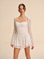 Women’s Lace Halter Tie-Neck Long Sleeve Mini Dress